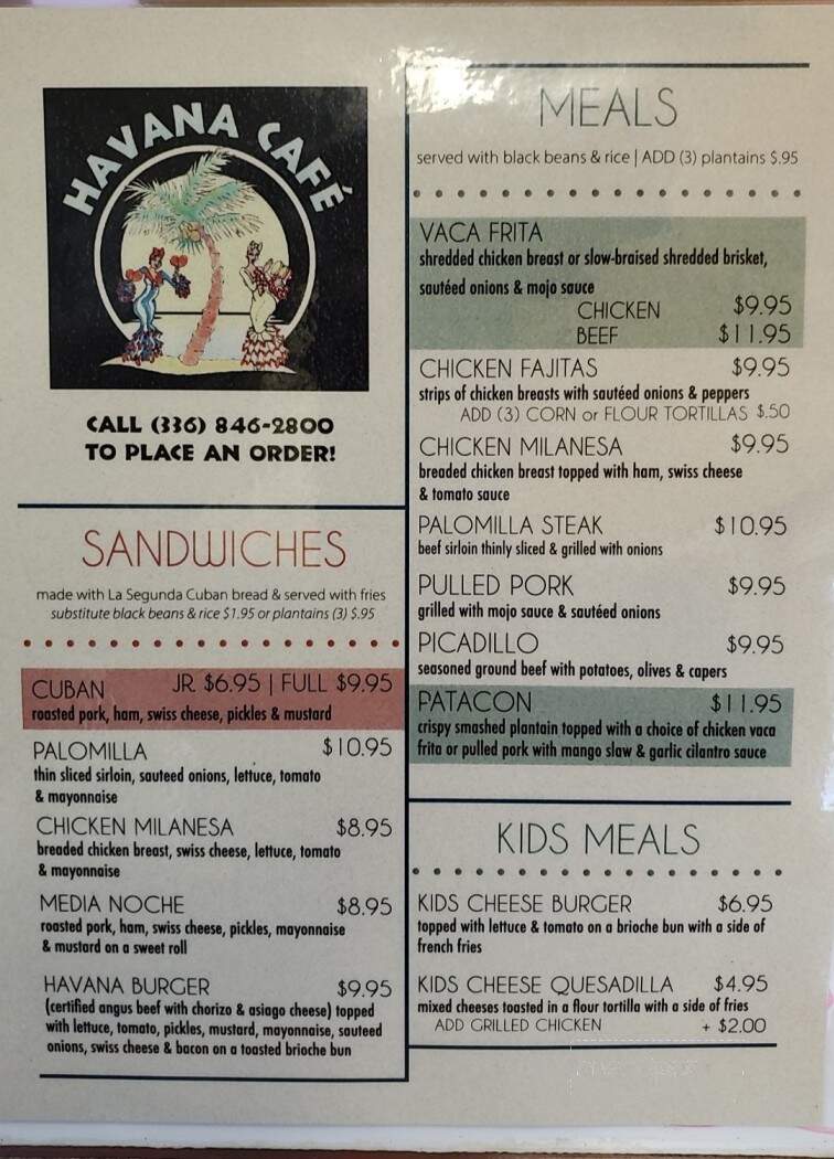Havana Cafe - West Jefferson, NC menu_pic