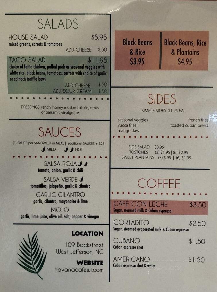 Havana Cafe - West Jefferson, NC menu_pic