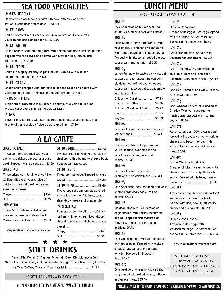 El Ranchito Mexican Restaurant - Union, MO menu_pic