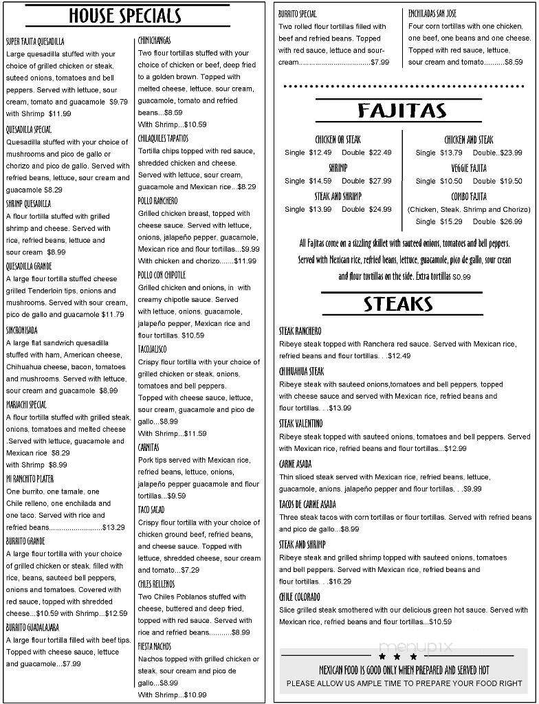 El Ranchito Mexican Restaurant - Union, MO menu_pic