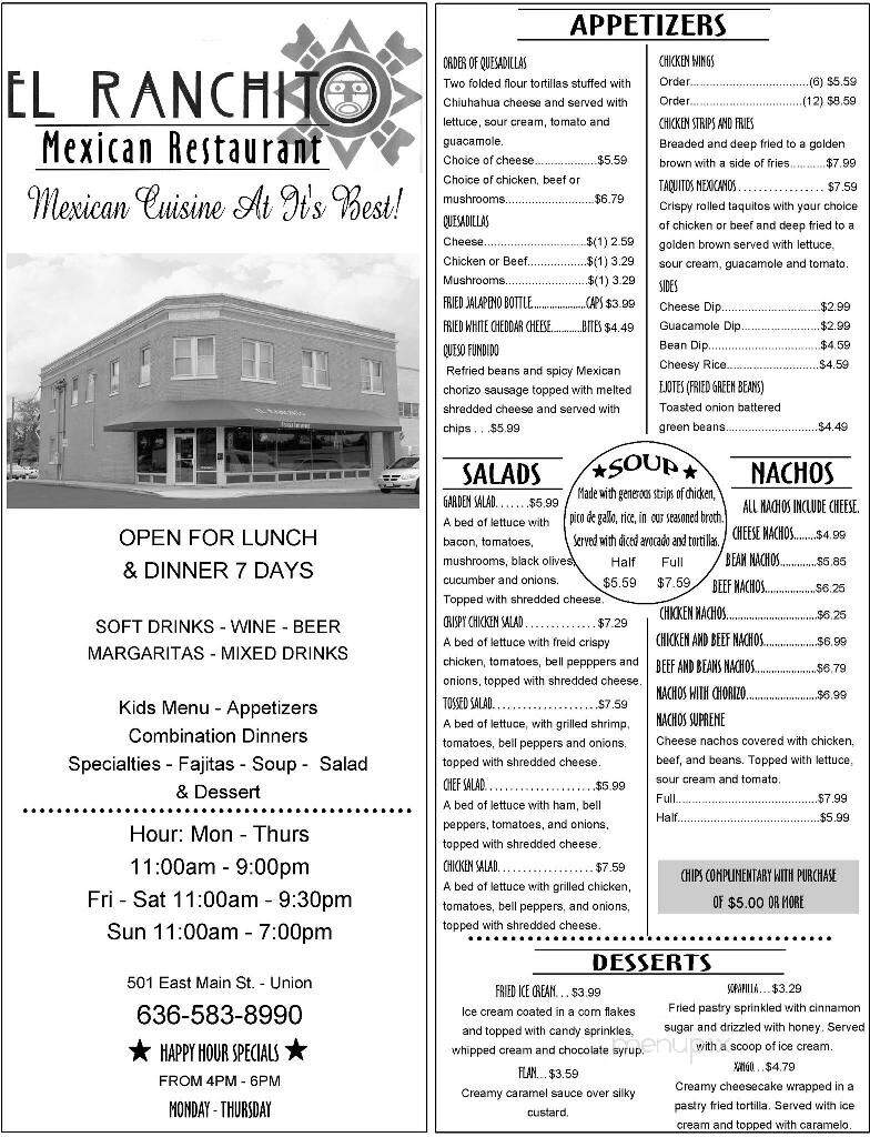 El Ranchito Mexican Restaurant - Union, MO menu_pic