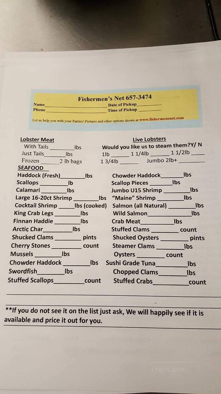Fishermen's Net - Gray, ME menu_pic
