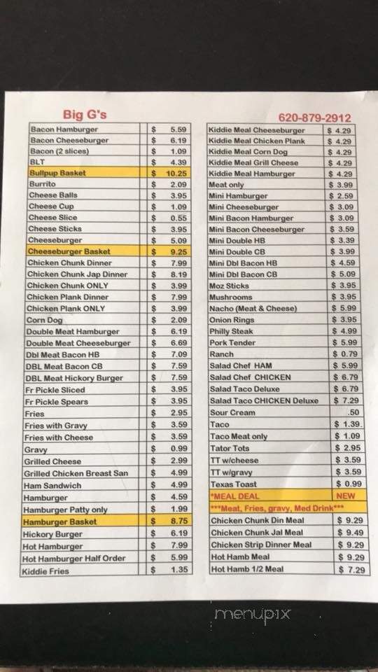 Big G's - Caney, KS menu_pic