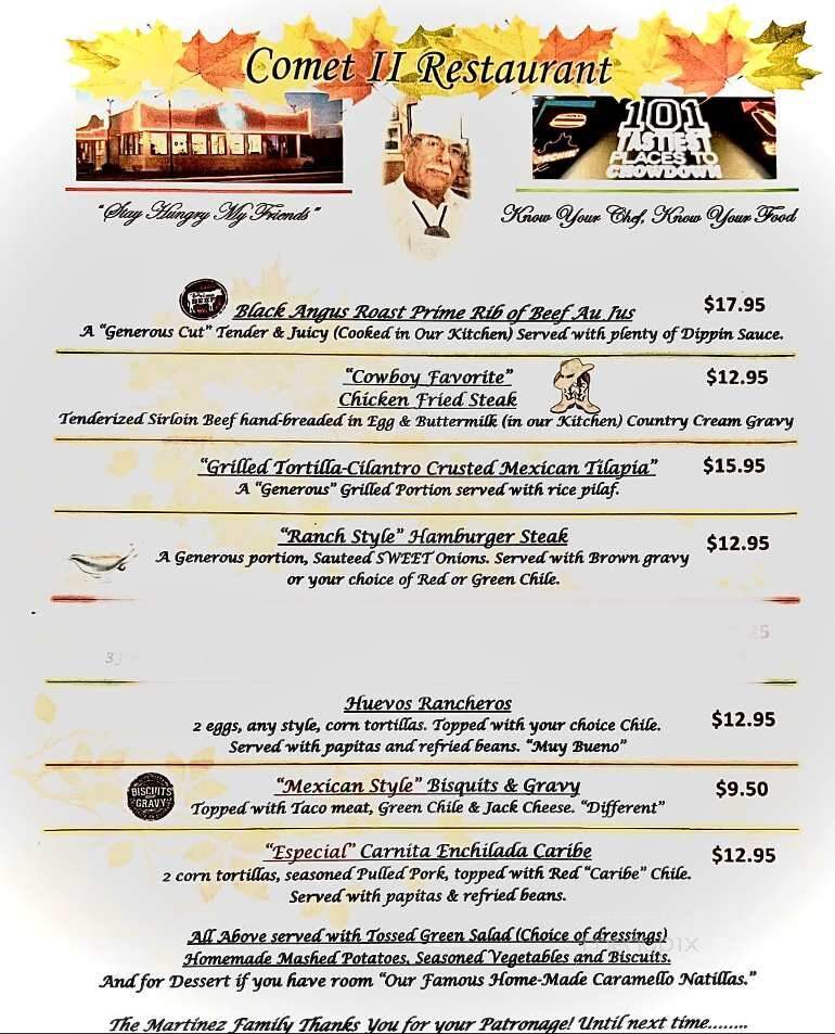 Comet II Drive In & Restaurant - Santa Rosa, NM menu_pic