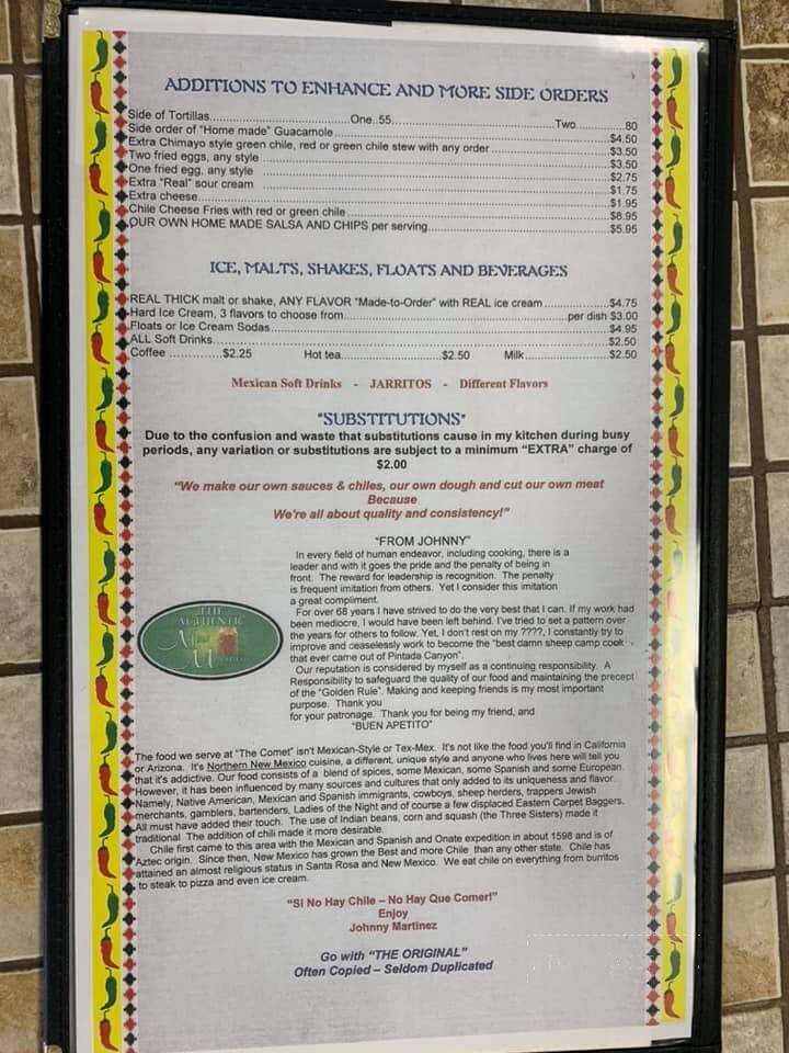 Comet II Drive In & Restaurant - Santa Rosa, NM menu_pic