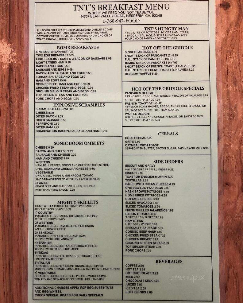 T N T's Cafe - Hesperia, CA menu_pic