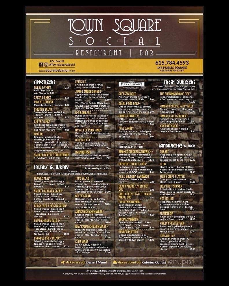Town Square Social - Lebanon, TN menu_pic