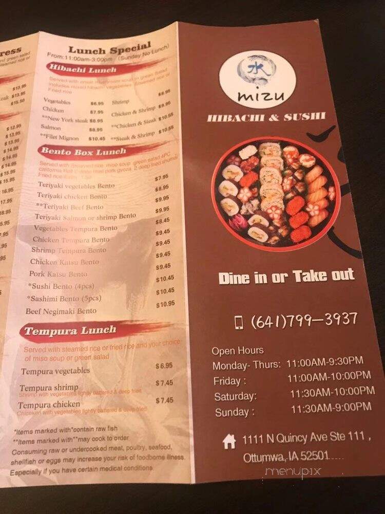 Mizu Hibachi Sushi - Ottumwa, IA menu_pic