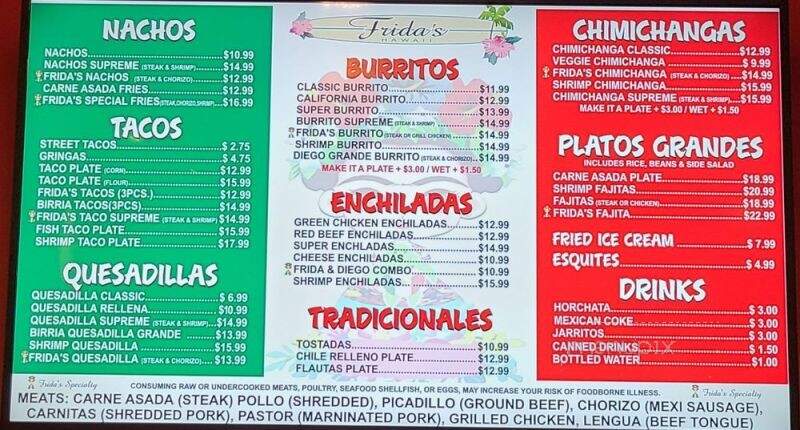 Frida's Hawaii - Ewa Beach, HI menu_pic