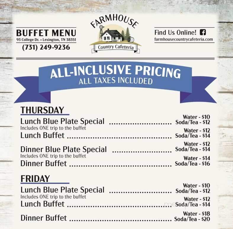 Farmhouse Country Cafeteria - Lexington, TN menu_pic