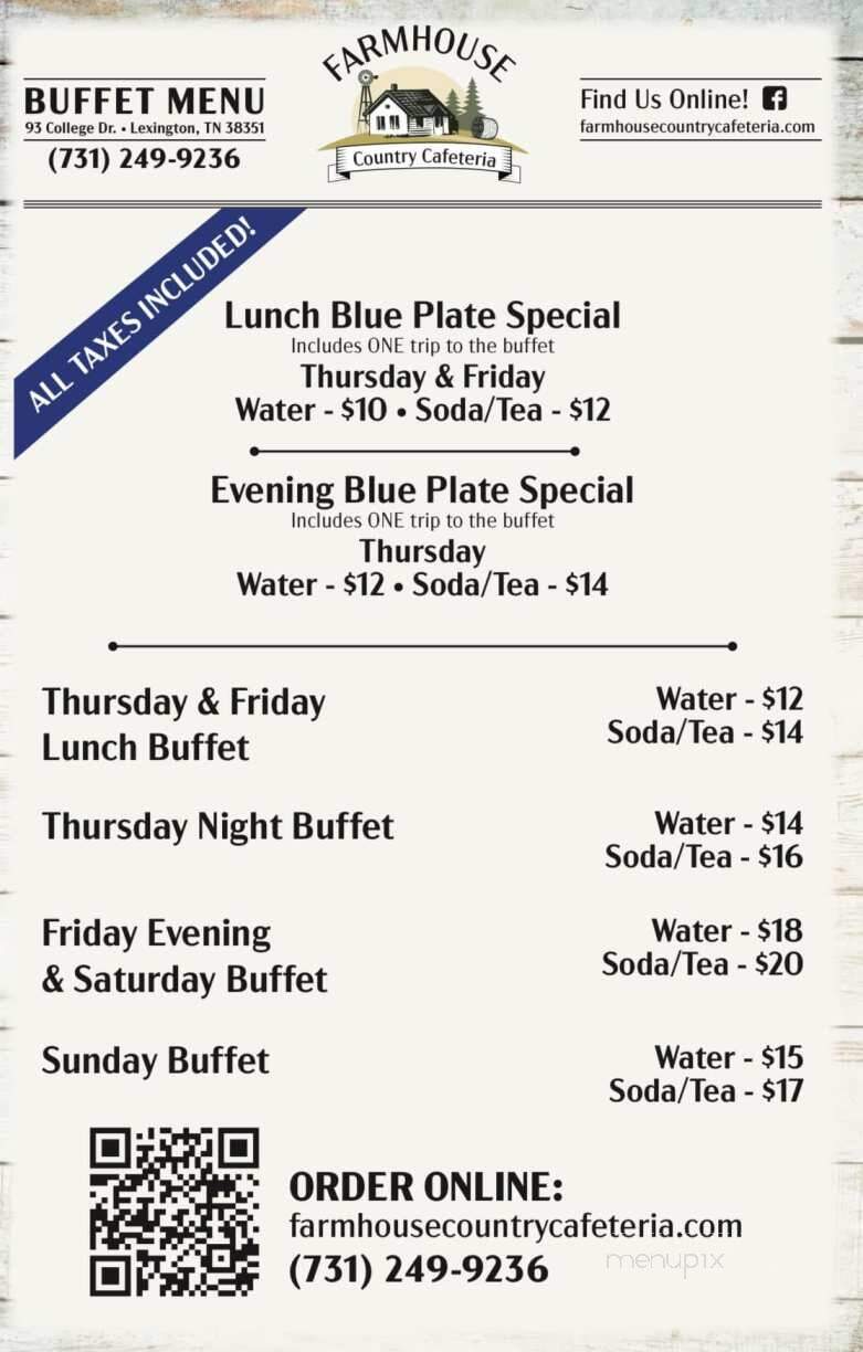 Farmhouse Country Cafeteria - Lexington, TN menu_pic