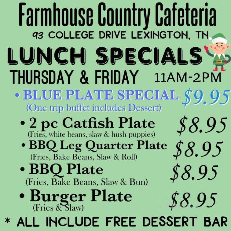 Farmhouse Country Cafeteria - Lexington, TN menu_pic