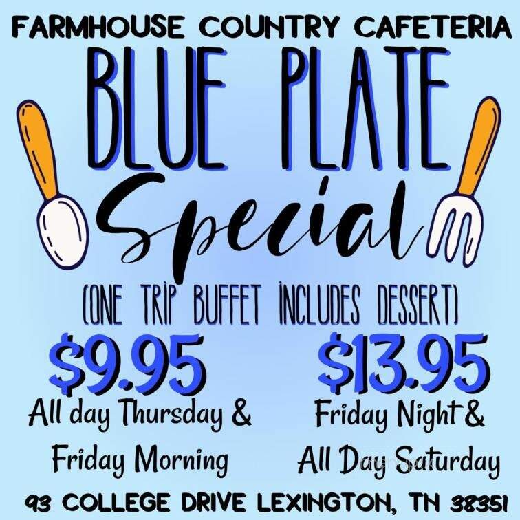 Farmhouse Country Cafeteria - Lexington, TN menu_pic