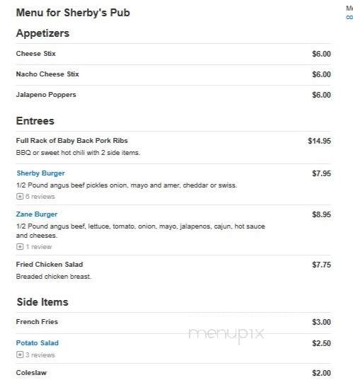 Sherby's Pub - Simpsonville, SC menu_pic