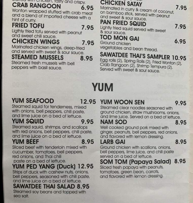 Sawatdee Thai Restaurant - Pinellas Park, FL menu_pic