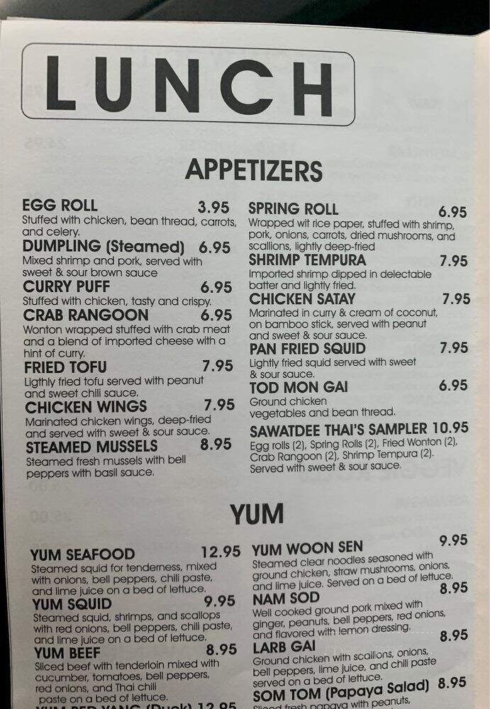 Sawatdee Thai Restaurant - Pinellas Park, FL menu_pic