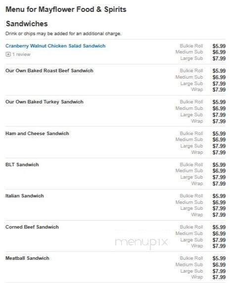 Mayflower Food & Spirits - Plymouth, MA menu_pic