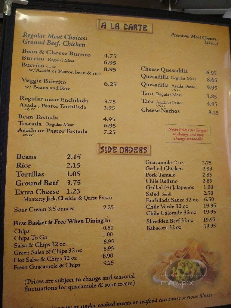 Javier's - Fresno, CA menu_pic