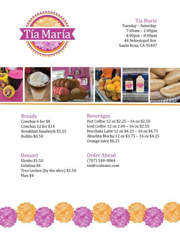 Tia Maria Panaderia - Santa Rosa, CA menu_pic