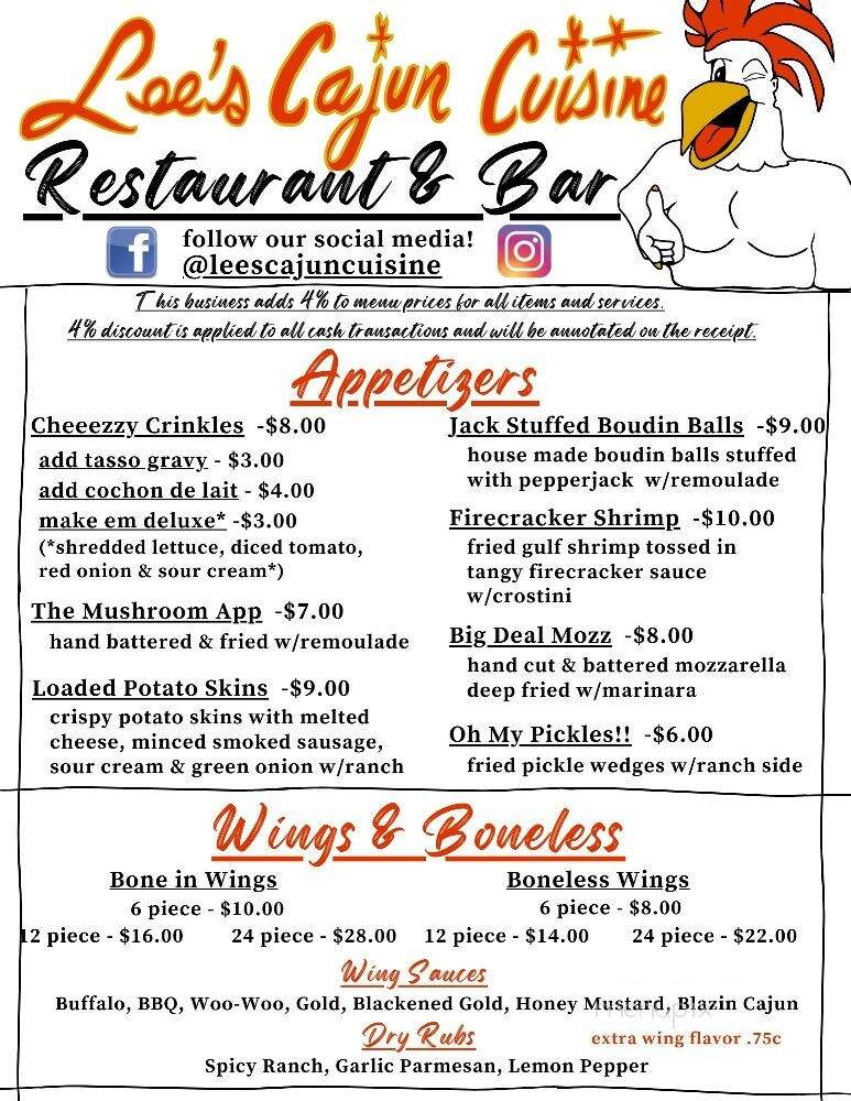 Lee's Cajun Cuisine - Opelousas, LA menu_pic