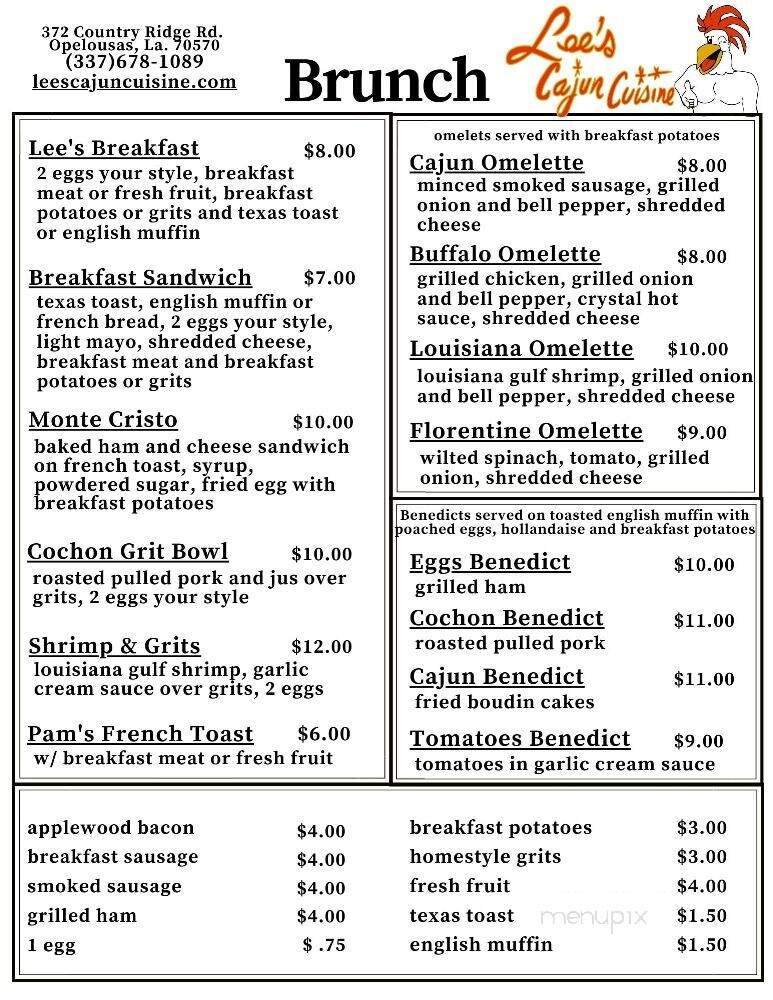 Lee's Cajun Cuisine - Opelousas, LA menu_pic