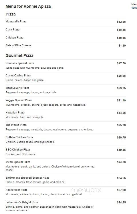 Ronnie Apizza - West Haven, CT menu_pic