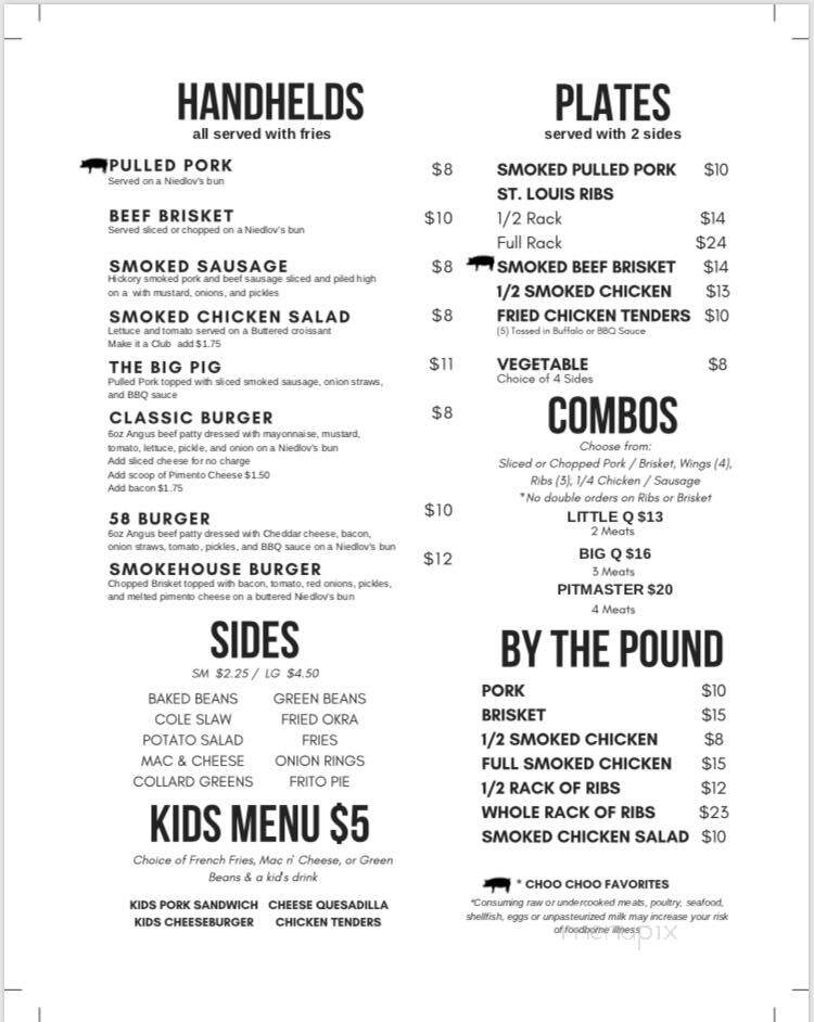 Choo Choo BBQ Smokehouse - Harrison, TN menu_pic