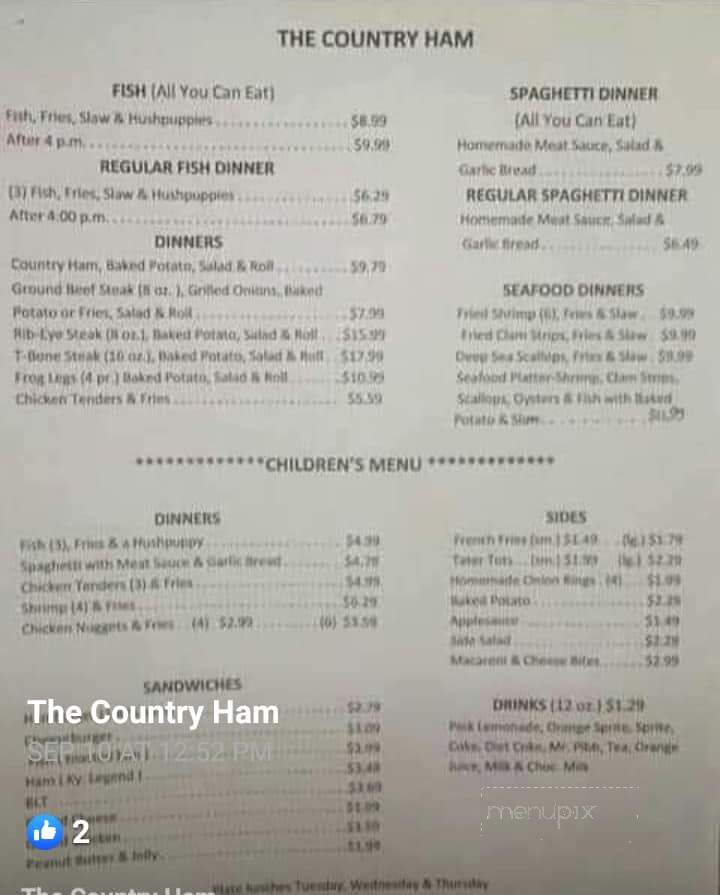 Country Ham Restaurant - Owensboro, KY menu_pic