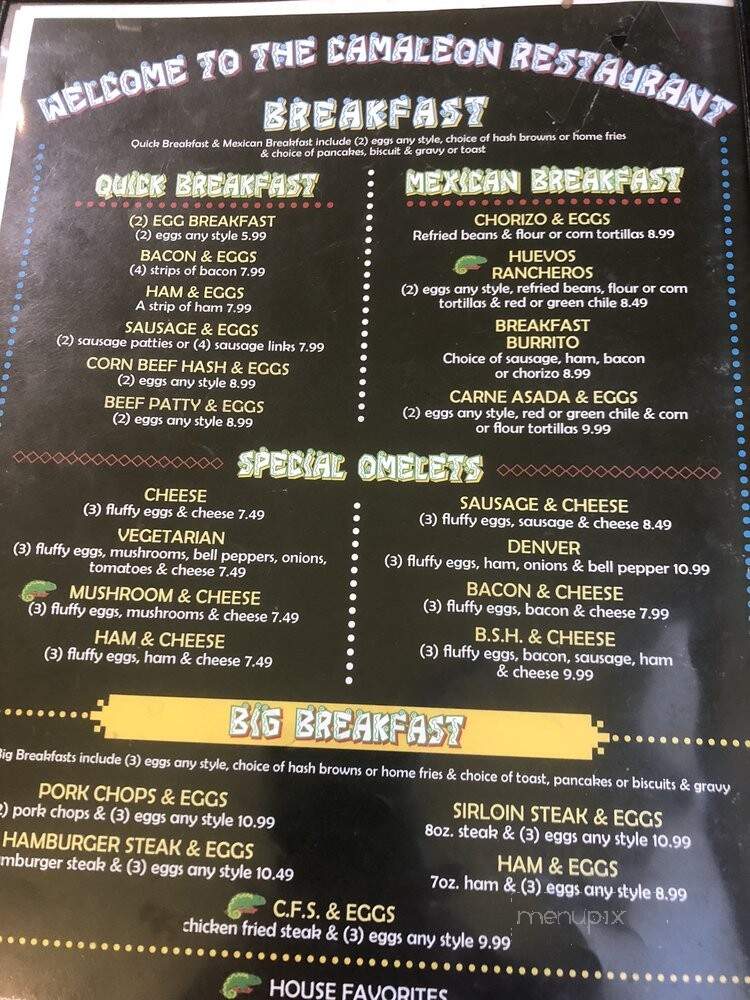 Cameleon - Holbrook, AZ menu_pic