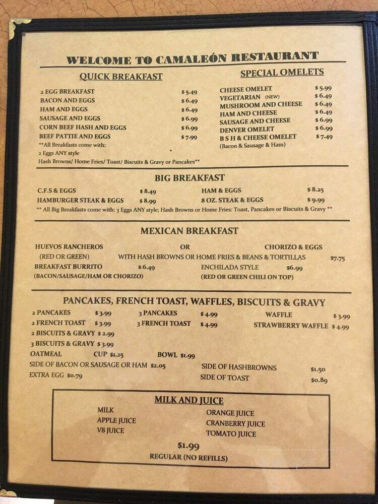 Cameleon - Holbrook, AZ menu_pic