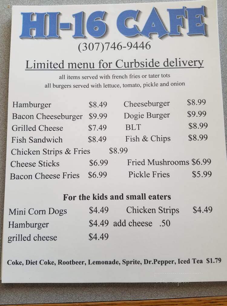 Hi-16 Drive In Restaurant - Newcastle, WY menu_pic