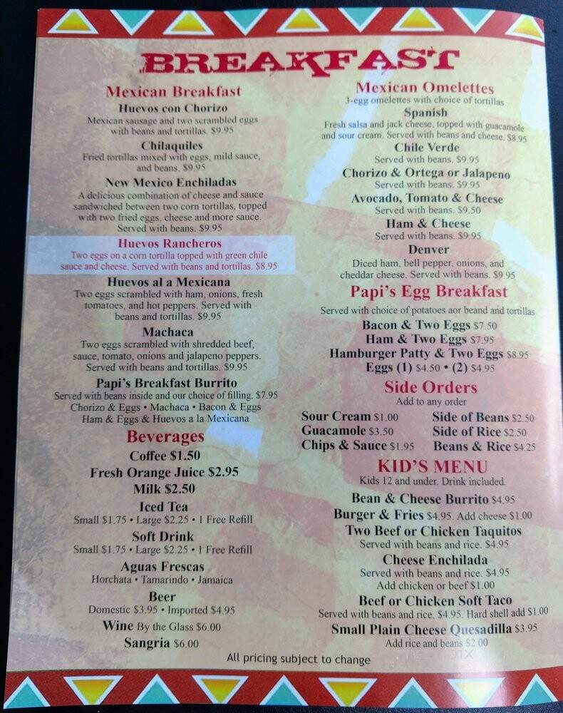 Papi's - Paso Robles, CA menu_pic