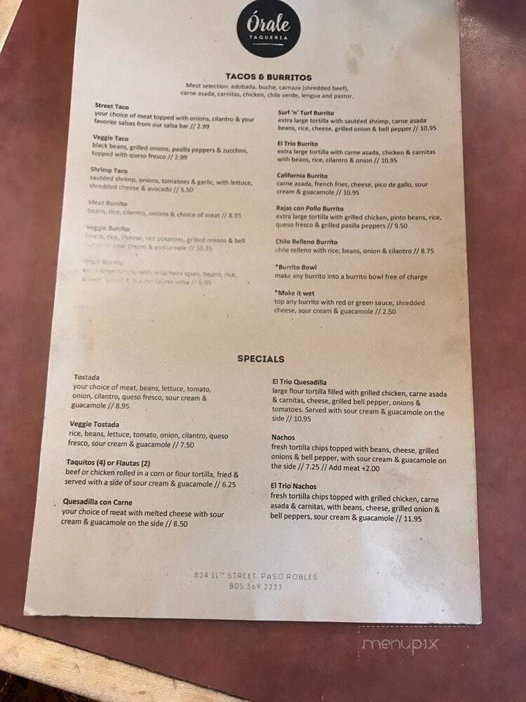 Papi's - Paso Robles, CA menu_pic