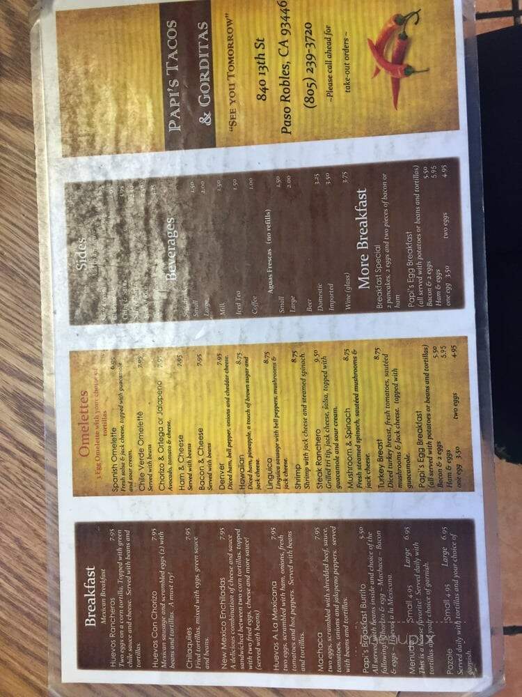 Papi's - Paso Robles, CA menu_pic