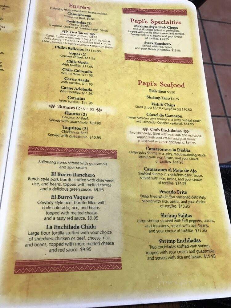 Papi's - Paso Robles, CA menu_pic