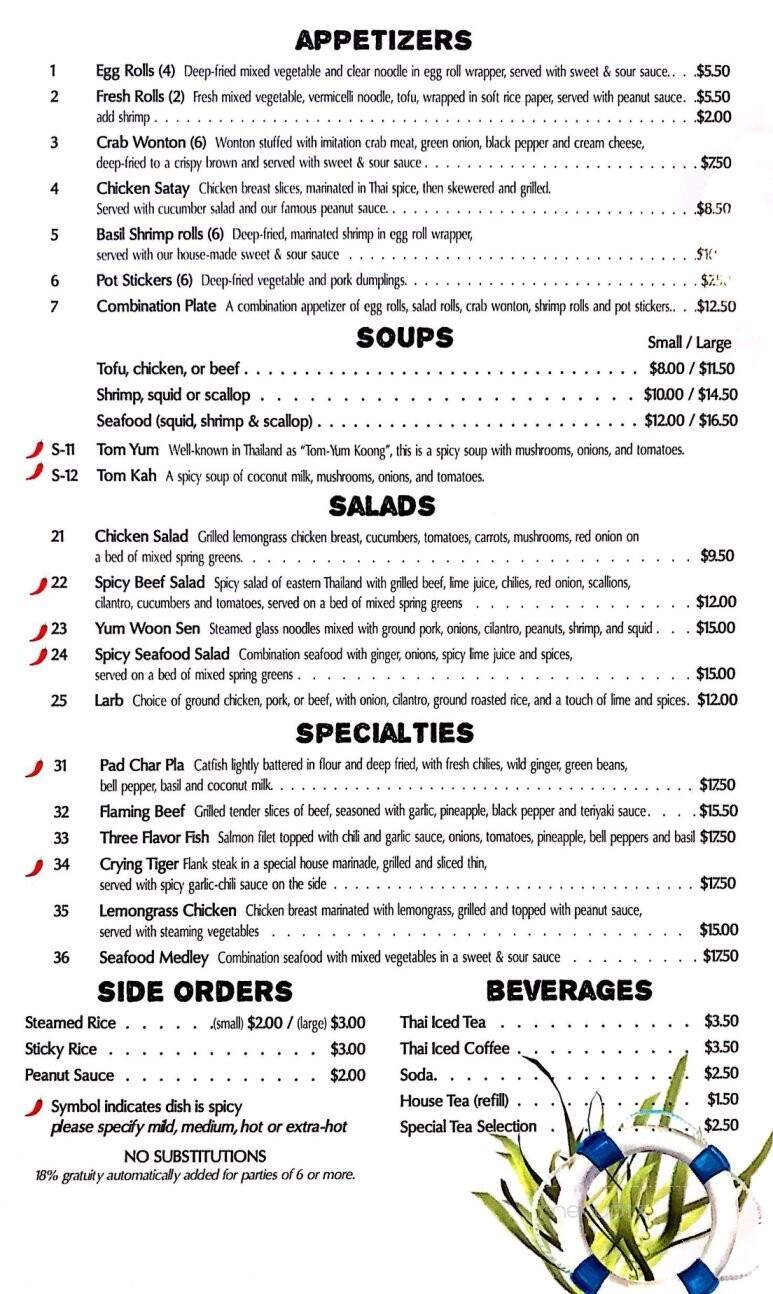 Thai Port - Newport, OR menu_pic