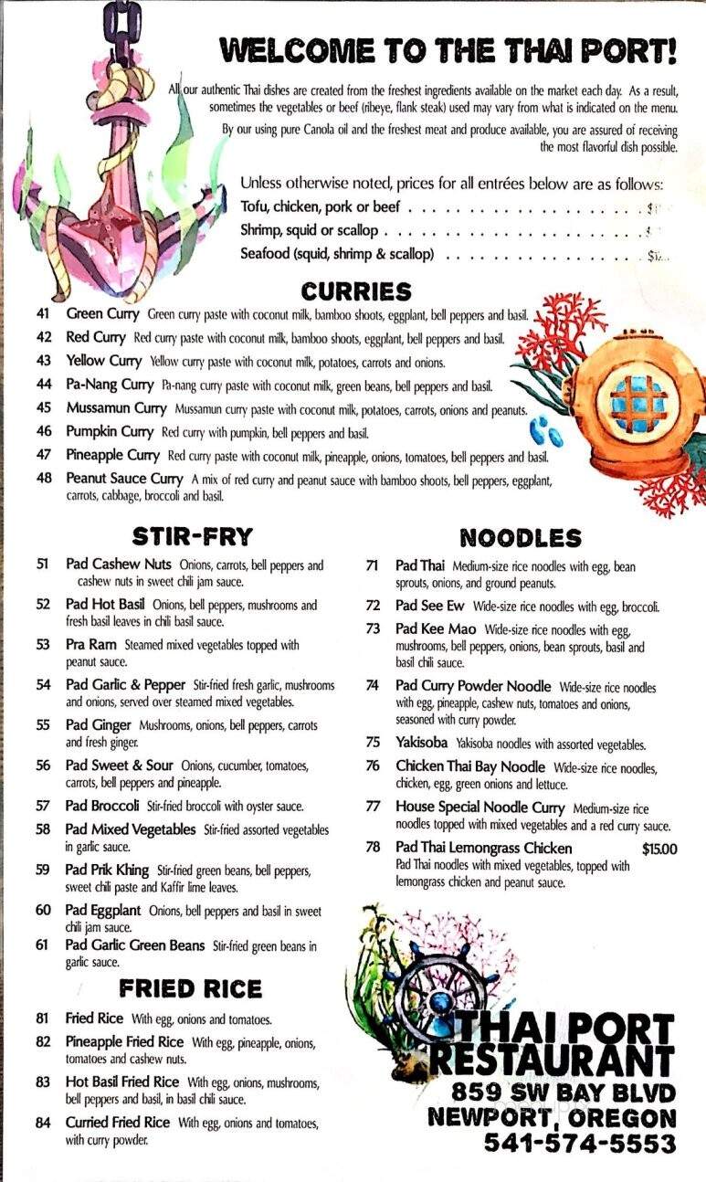 Thai Port - Newport, OR menu_pic