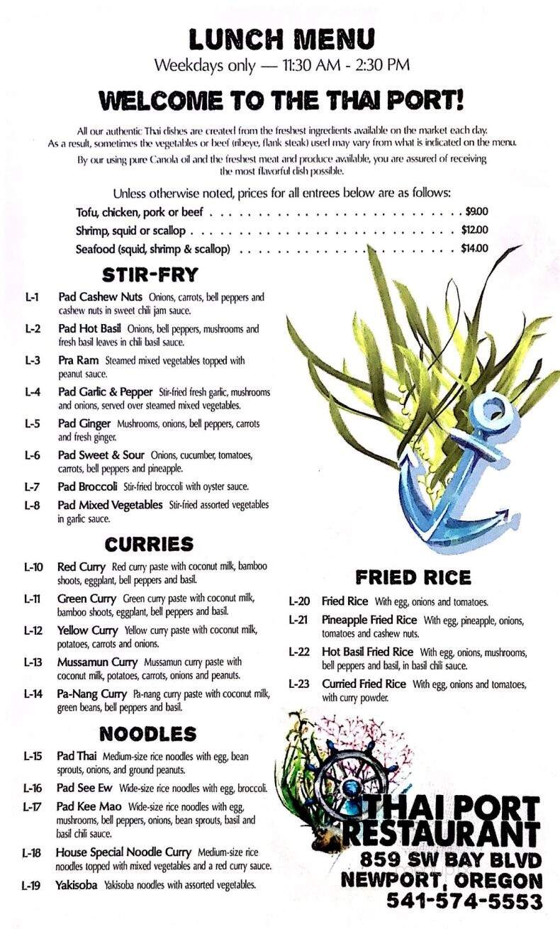 Thai Port - Newport, OR menu_pic