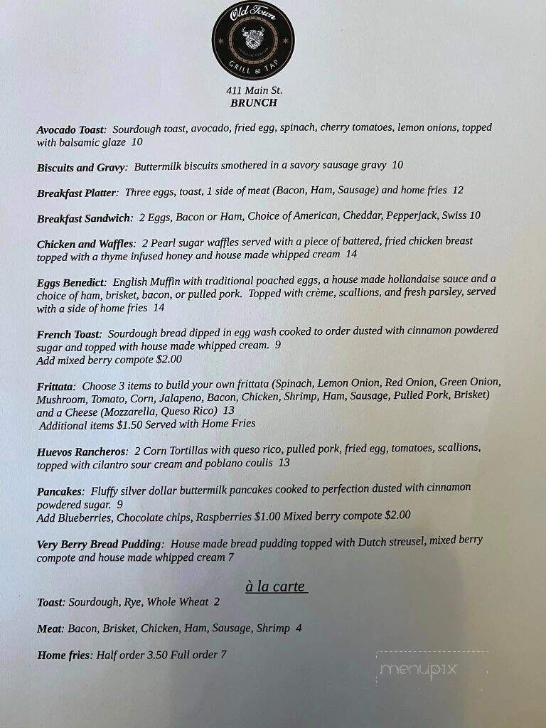 Old Town Grill and Tap - Frankfort, MI menu_pic