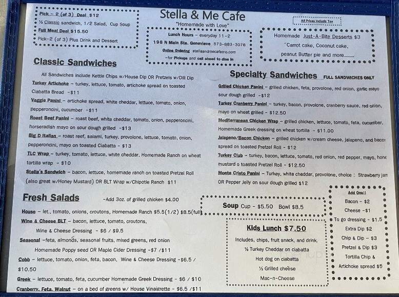 Stella and Me Lunch Cafe - Sainte Genevieve, MO menu_pic