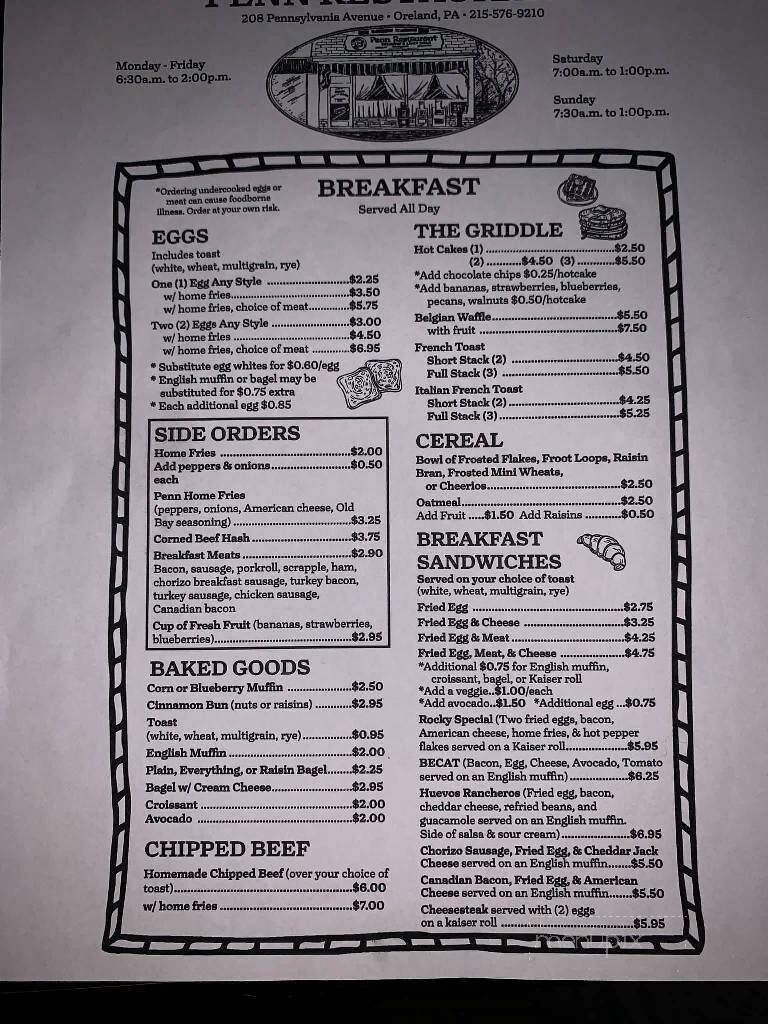 Penn Restaurant - Oreland, PA menu_pic