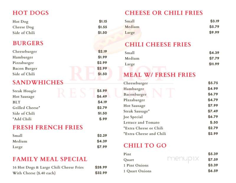 Red Hot Restaurant - Ellwood City, PA menu_pic