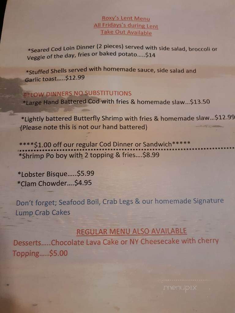 Roxy's Roadhouse - Brownsville, PA menu_pic