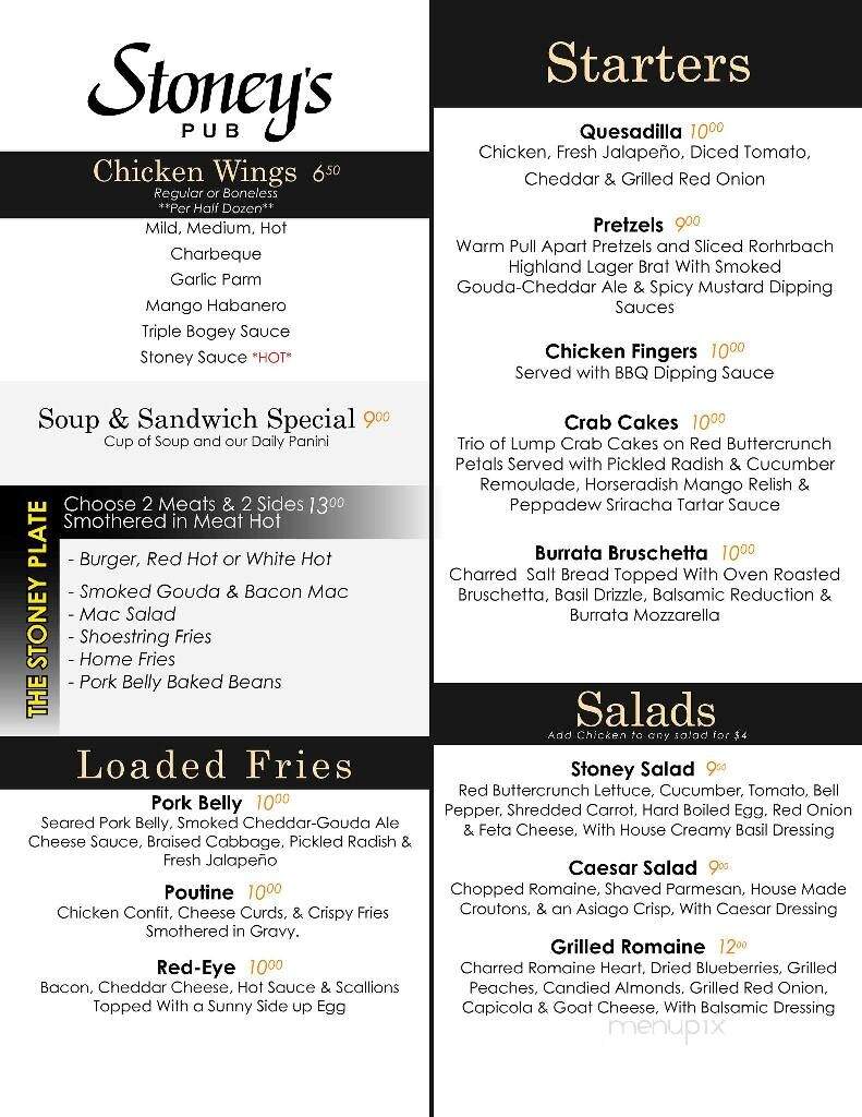Greystone Stoney's Pub - Walworth, NY menu_pic
