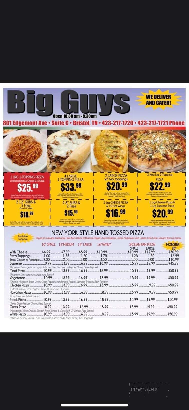 Big Guy's Italiano Family Restaurant - Bristol, TN menu_pic