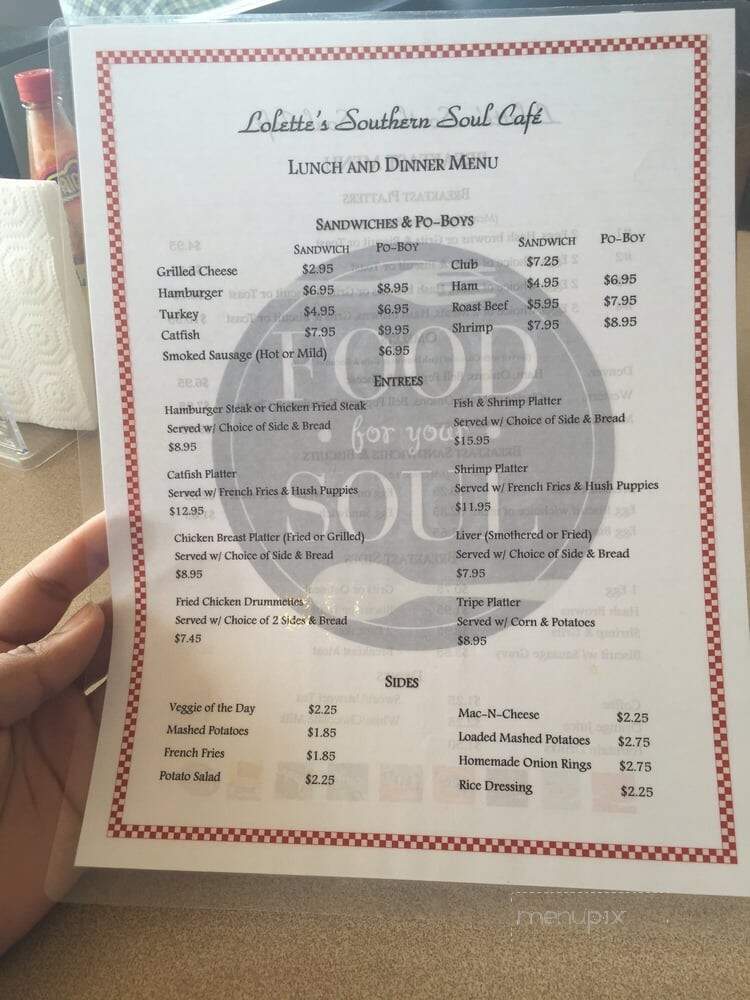 Lolette's Southern Soul Food - Morgan City, LA menu_pic