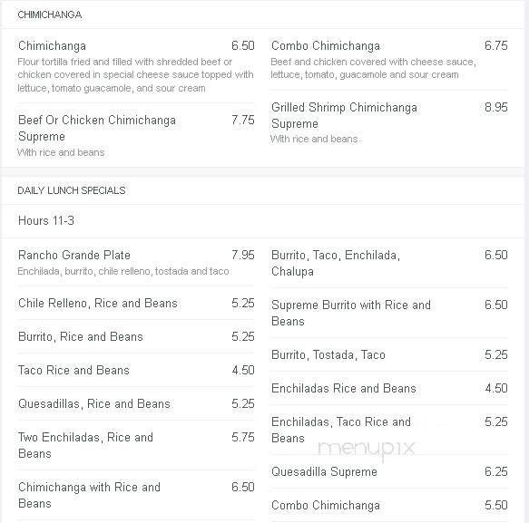 Rancho Grande Grill - Opp, AL menu_pic