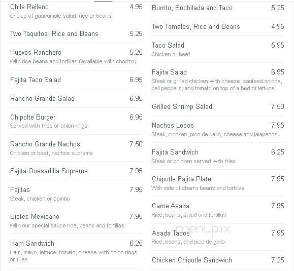 Rancho Grande Grill - Opp, AL menu_pic