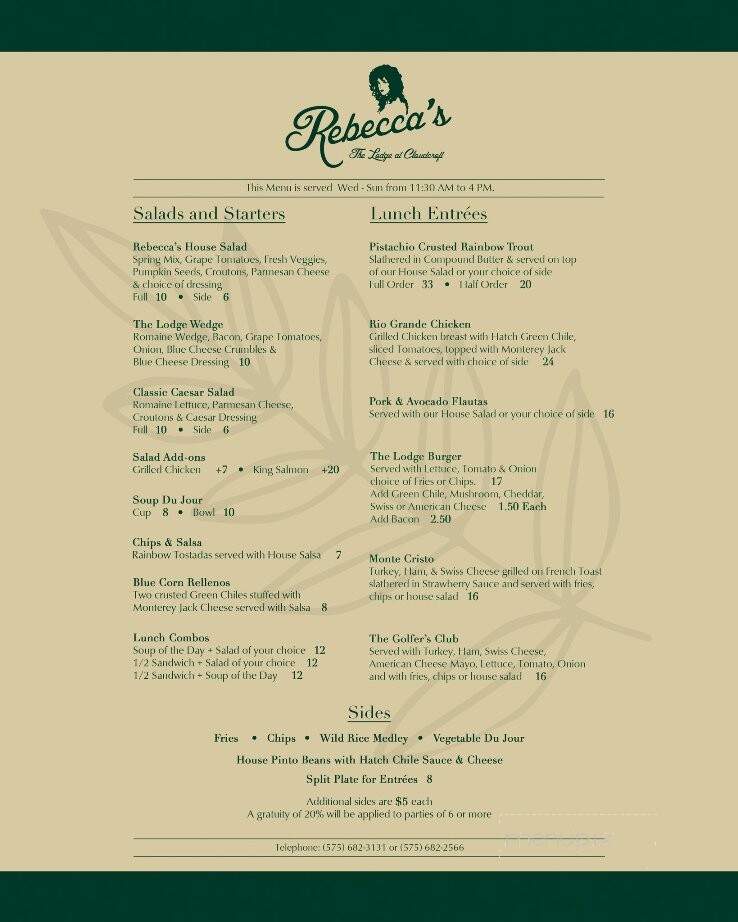 Rebecca's At The Lodge - Cloudcroft, NM menu_pic