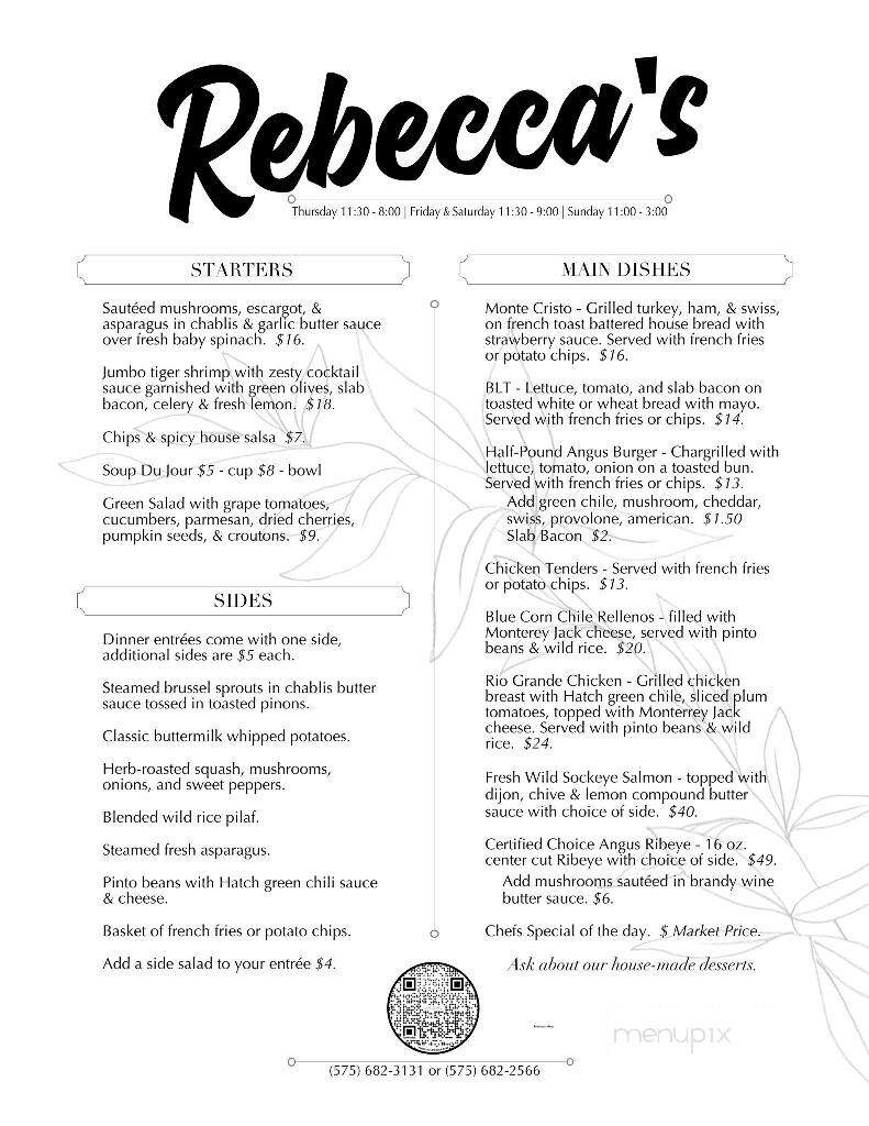 Rebecca's At The Lodge - Cloudcroft, NM menu_pic